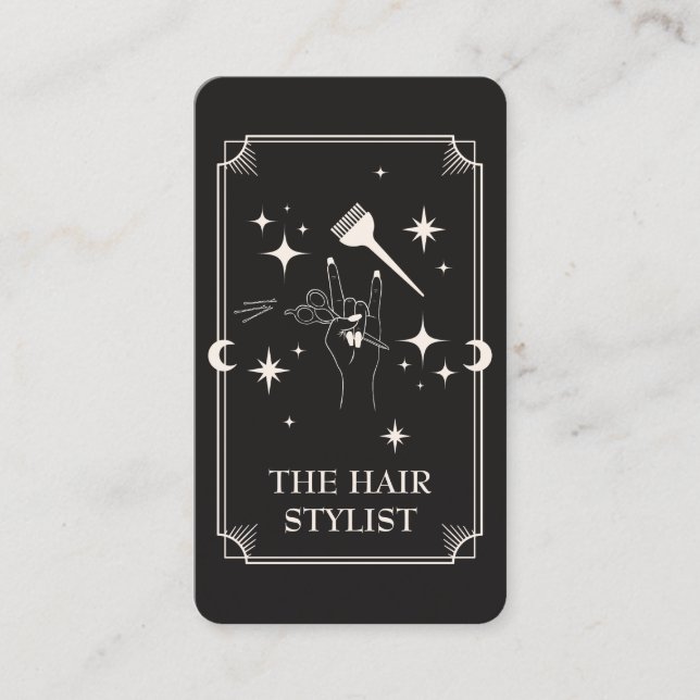 Affärskortet Tarot Card Hair Stylist Celestial Visitkort (Framsida)