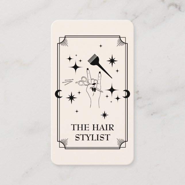 Affärskortet Tarot Card Hair Stylist Celestial Visitkort (Framsida)