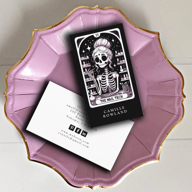 Affärskortet Tarot Nail Technician Black White Visitkort (Skapare uppladdad)