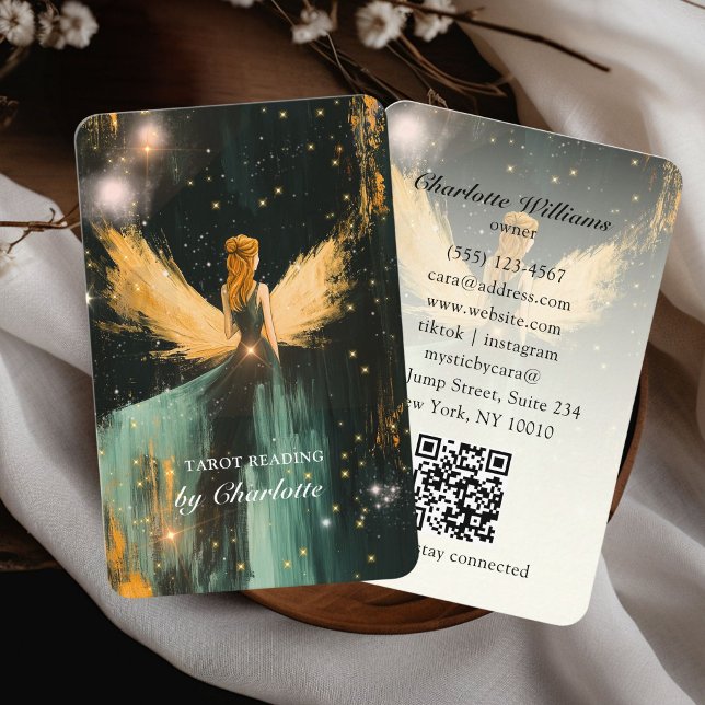 Affärskortet Tarot, Universe-Vingar-Woman QR-kod Visitkort (Tarot, Universe-Wings-Woman QR Code Business Card)