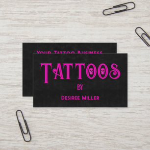 Affärskortet Tatto Shop Girly Rosa Black Skull Visitkort