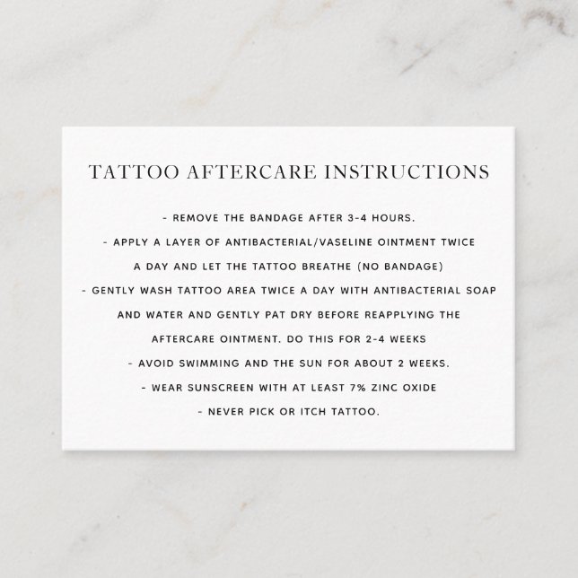 Affärskortet Tattoo Aftercare Instructions Visitkort (Framsida)