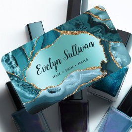 Affärskortet Teal Agate Faux Foil Visitkort