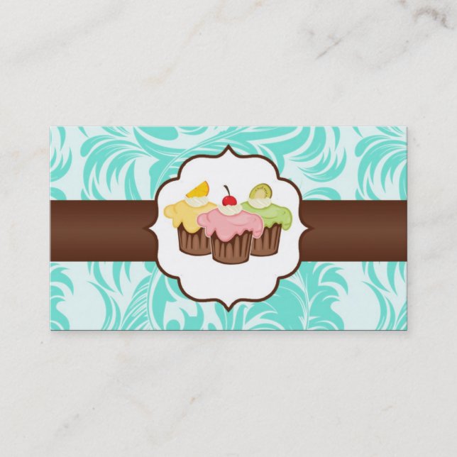 Affärskortet Teal & Brown Blommigt Kopp Cake Baker Visitkort (Framsida)