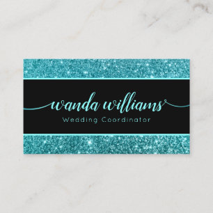 Affärskortet Teal-Glitter-handskrivet kalligrafi Visitkort