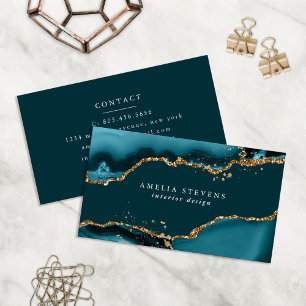 Affärskortet Teal & Guld Agate Visitkort