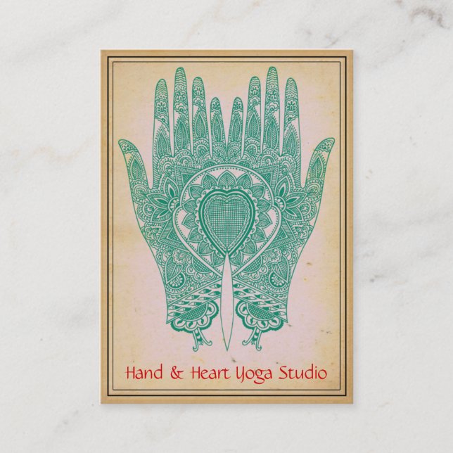 Affärskortet Teal Henna Händer Yoga Studio  Visitkort (Framsida)