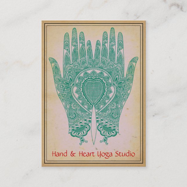 Affärskortet Teal Henna Händer Yoga Studio  Visitkort (Framsida)