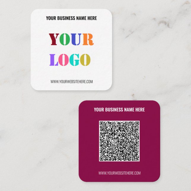 Affärskortet Text och Logotyp för QR-Anpassningsba Fyrkantigt Visitkort (Fram/baksida)
