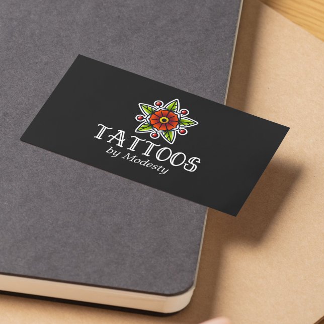 Affärskortet Traditionell Tattoblomma Visitkort (Traditional Tattoo Flower Business Card)