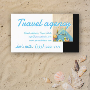 Affärskortet Travel Agency Beach Time Black White Visitkort