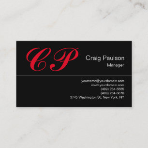 Affärskortet Trendig Black Red Script Monogram Visitkort
