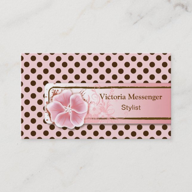 Affärskortet trendig Rosa & Brown Polka Dot Visitkort (Framsida)