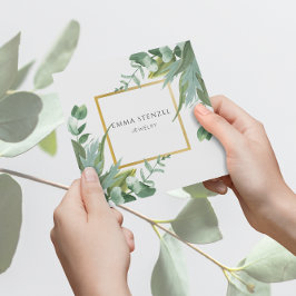 Affärskortet Vattenfärg Eucalyptus Löv Square Fyrkantigt Visitkort