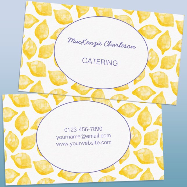 Affärskortet Vattenfärgscitroner, Catering Visitkort (Watercolor lemon pattern custom modern business card)