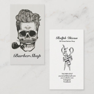 Affärskortet vintage Barber Shop Skull Scissors Visitkort