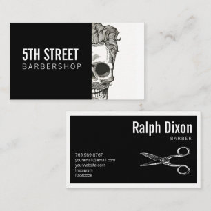 Affärskortet vintage Barber Shop Skull Scissors Visitkort