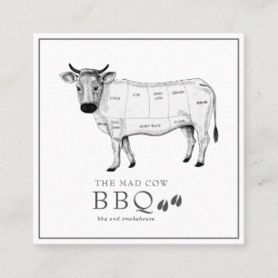 Affärskortet vintage Sketch Butcher Cow Fyrkantigt Visitkort