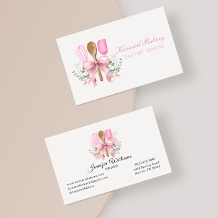 Affärskortet Watercolor Rosa Bow Utensil Bakery Visitkort