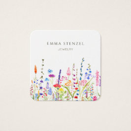 Affärskortet Watercolor Wildblommor Square Fyrkantigt Visitkort