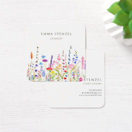 Affärskortet Watercolor Wildblommor Square Fyrkantigt Visitkort