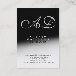 Affärskortet White Grått Black Script Monogram Visitkort