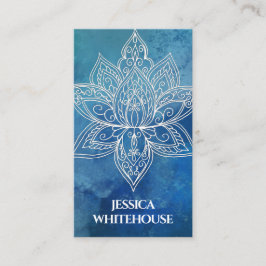 Affärskortet White Lotus Flower Blue Watercolor Visitkort