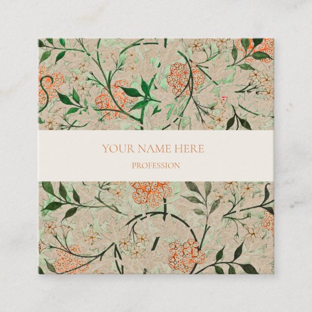 Affärskortet WILLIAM MORRIS BOTANICAL MÖNSTER Fyrkantigt Visitkort (Framsida)