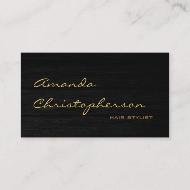 Affärskortet Wood Mönster Script Hair Stylist Visitkort (Framsida)