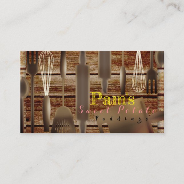 Affärskortet Wooden Culinary Utensils Cook/Bake Visitkort (Framsida)