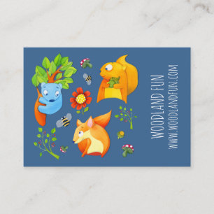 Affärskortet Woodland Roligt blue Kids Party Plan Visitkort