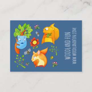 Affärskortet Woodland Roligt blue Kids Party Plann Visitkort