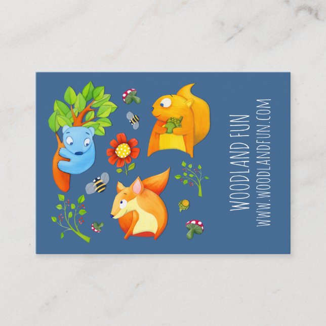Affärskortet Woodland Roligt blue Kids Party Plann Visitkort (Framsida)