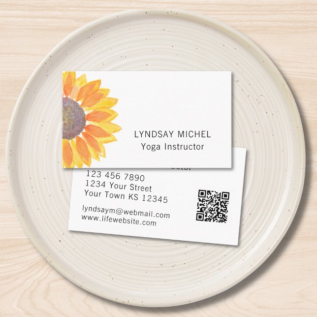 Affärskortet Yoga Instructor för solros QR-kod Visitkort (Skapare uppladdad)
