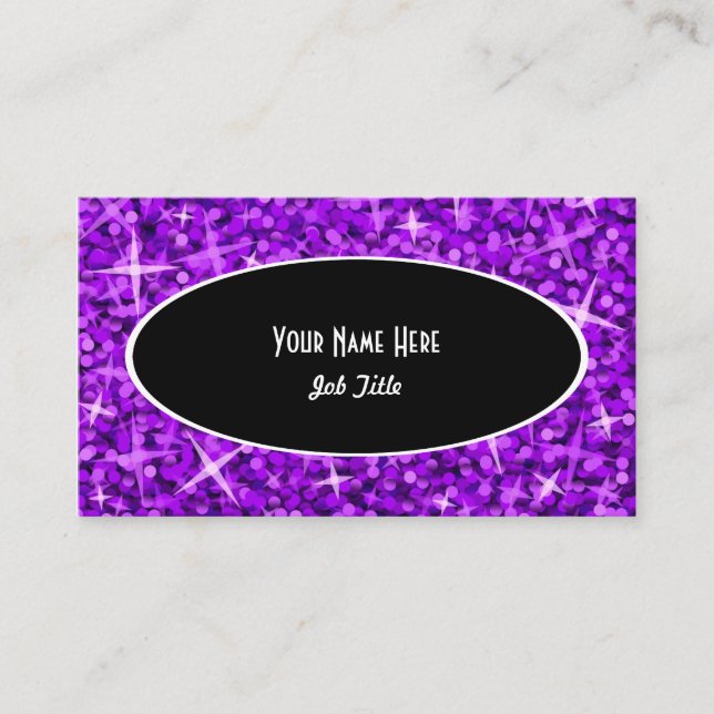 Affärskortmall för Glitz Lila Black Oval Visitkort (Framsida)