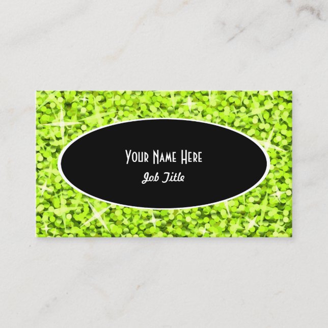 Affärskortmall för Glitz Lime Black Oval Visitkort (Framsida)