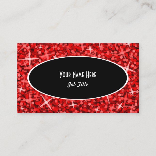 Affärskortmall för Glitz Red Black Oval Visitkort (Framsida)