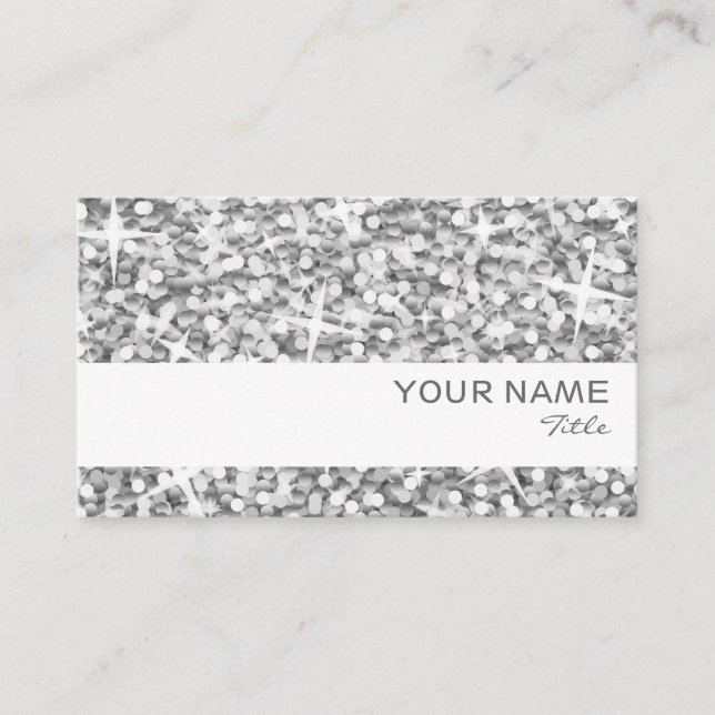 Affärskortmall för Glitz"Silver", vitt rand Visitkort (Framsida)