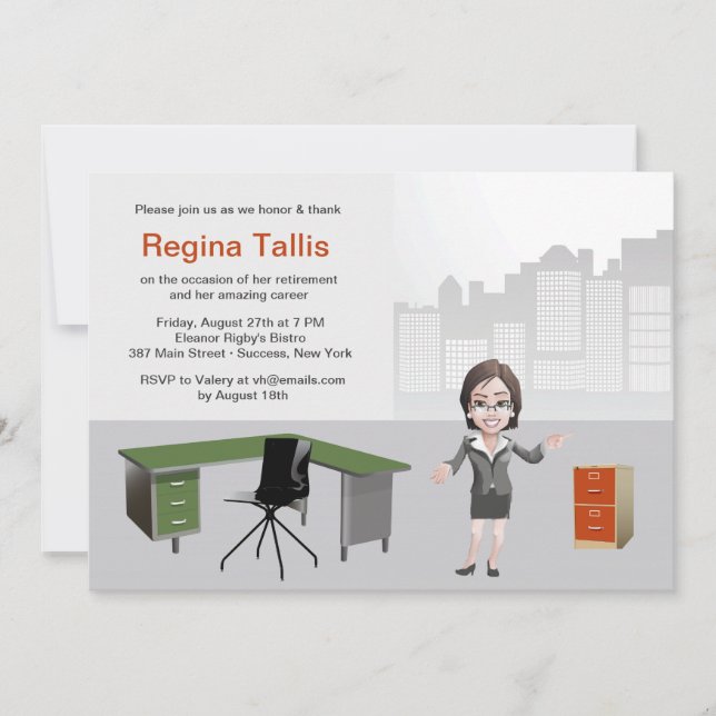 Affärskvinna inbjudan för party för pension (Framsida)