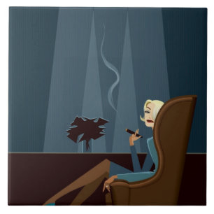 Affärskvinna som röker cigarren kakelplatta