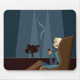 Affärskvinna som röker cigarren musmatta