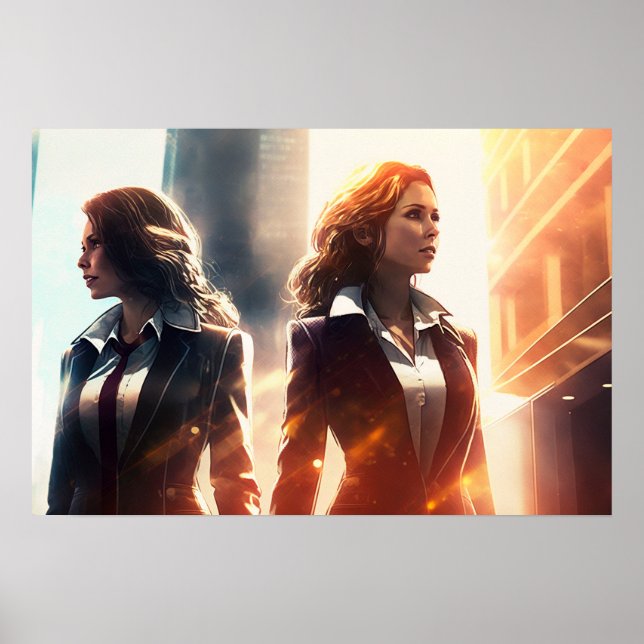 Affärskvinnor i en framtida stad poster (Framsidan)