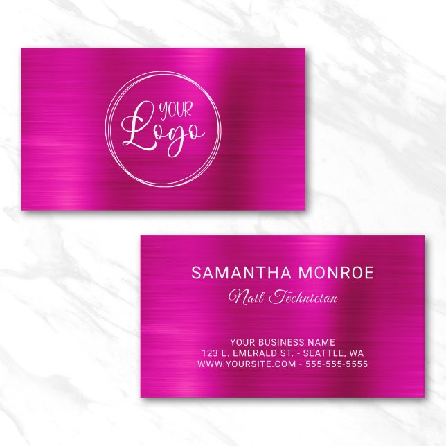Affärslogotyp Falsk Hot Pink Ombre-folie Visitkort (Business Logo Faux Hot Pink Ombre Foil Card)