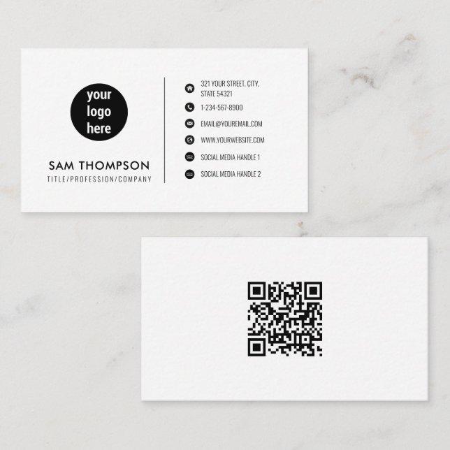 Affärslogotyp Sociala Medier QR-kod Vit Mall Visitkort (Fram/baksida)