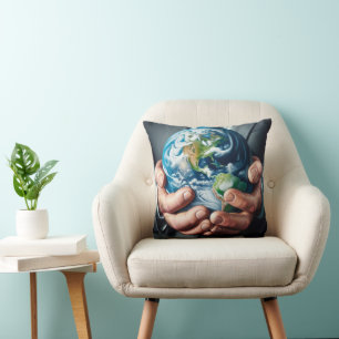 Affärsman Holding Planet Earth Kudde
