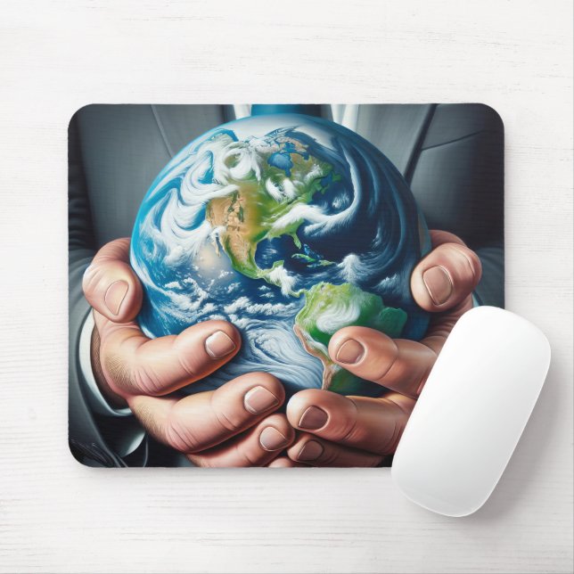 Affärsman Holding Planet Earth Musmatta (Med mus)