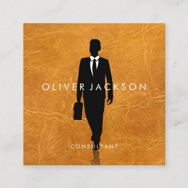 Affärsman med Briefcase | Lux Leather Fyrkantigt Visitkort (Framsida)