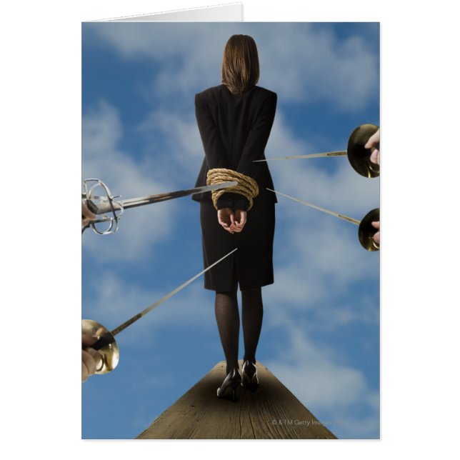 Affärsman som går på plank hälsningskort (Framsidan)