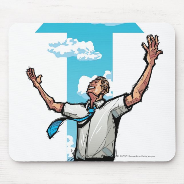 Affärsmannen som knäfaller, pil undertecknar i musmatta (Framsidan)