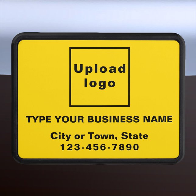 Affärsmärke på Gult Plastic Hitch Cover Dragkroksskydd (Advertise your business while on the road. Yellow business branding on plastic hitch cover.)